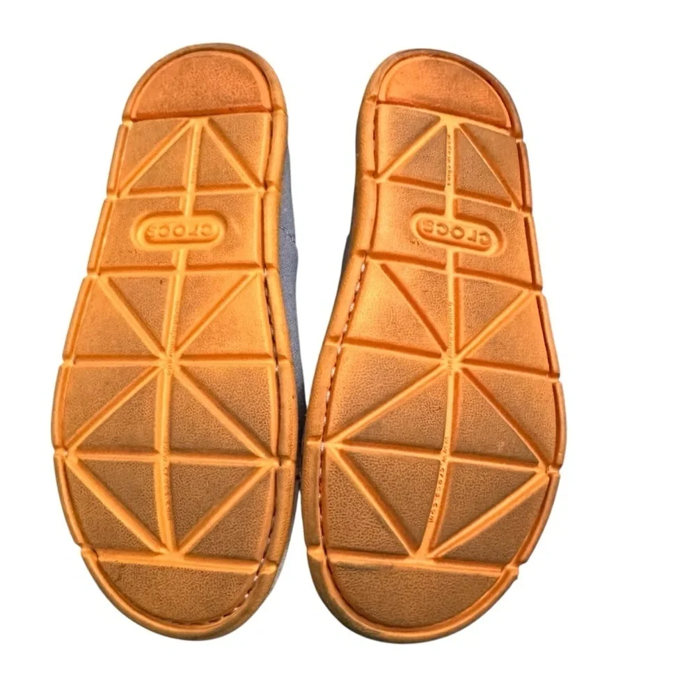 CROCS Kids Gray Moccasins with Orange and Green Highlights